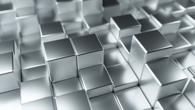 Abstract background of metal randomly moving cubes