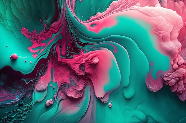 Abstract background mixing paint turquoise and pink Neural network AI generated