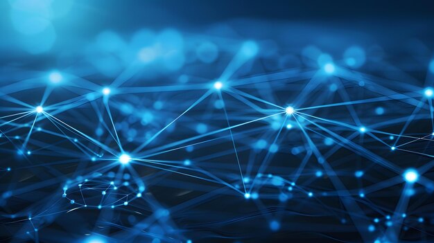 抽象的な背景 黒い革の背景に現代の青いネットワーク技術
