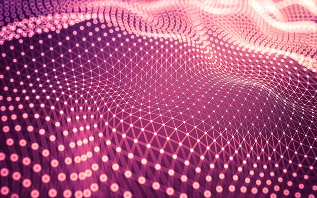 抽象的な背景。点と線をつなぐ多角形の分子技術。接続構造。ビッグデータの視覚化。