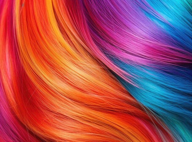 Abstract background of multicolored vibrant soft hair locks in mess