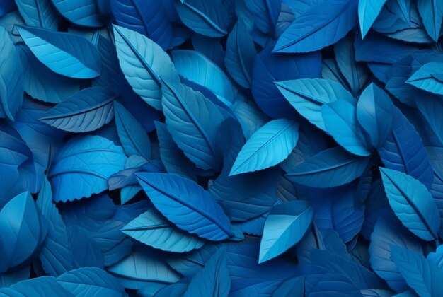 Abstract background of neatly arranged blue leaves generative ai