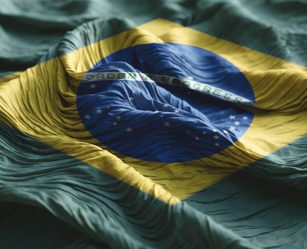 Фото Абстрактный фон флага бразилии на волнистой ткани с размытием
