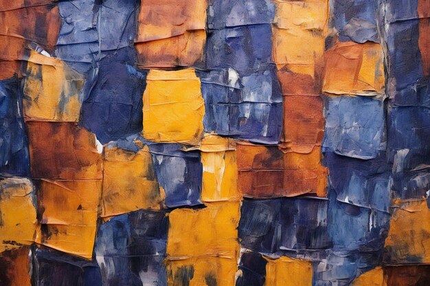 Photo abstract background of oil painting on canvas in blue and orange tones