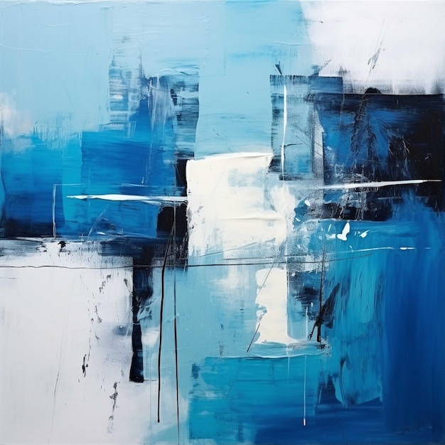 Abstract background oil painting on canvas blue and white colors