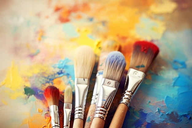 Abstract background of paint brush strokes brush and oil palette