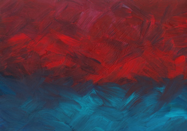 Abstract background painting, deep red, blue and purple brush strokes on paper