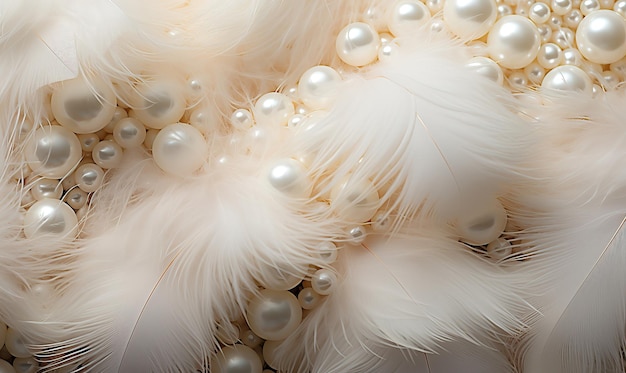 Abstract background pearls and feathers in white and cream