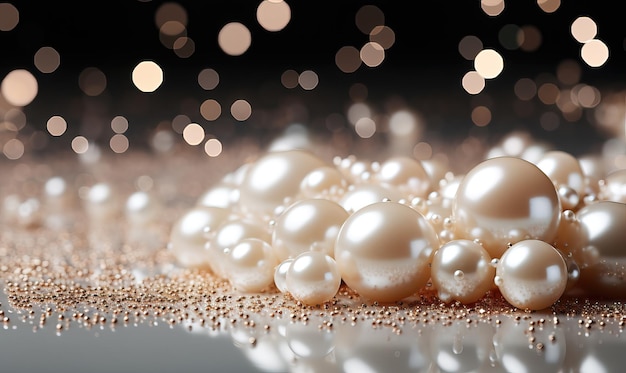 Abstract background pearls and feathers in white and cream