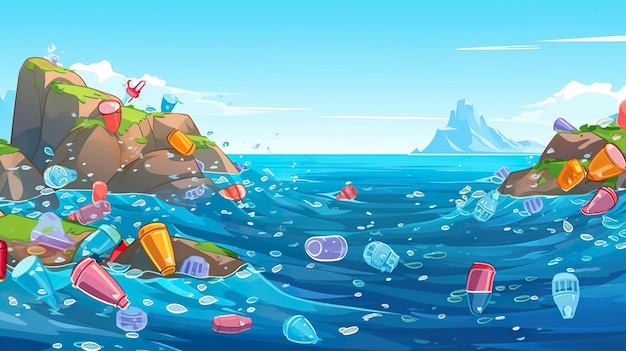 Abstract background plastic in the ocean the combination of abstract elements and impactful illustration sheds light on the issue of plastic in the ocean generative ai