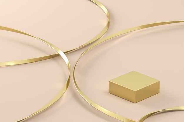Abstract background for presentation or branding gold platform\
and gold line on beige background