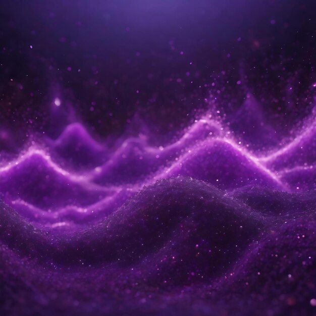 Abstract background of purple glowing falling particles and moving magical energy waves