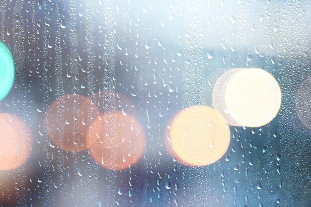 abstract background rain glass / autumn weather raindrops outside the window, cold october wallpaper