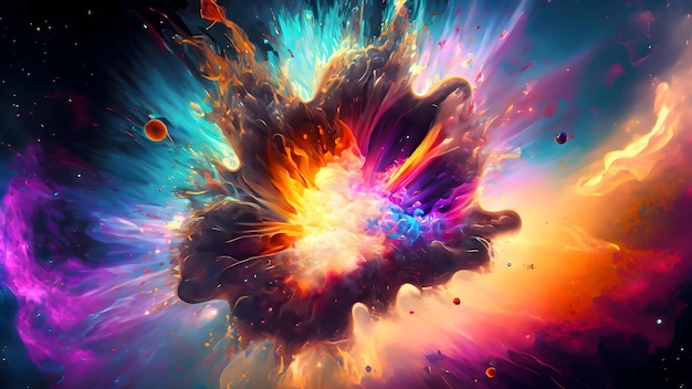 abstract background resembling a cosmic explosion with interstellar gases and liquids colliding in