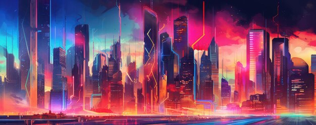 Abstract background resembling a futuristic city skyline with towering buildings panorama