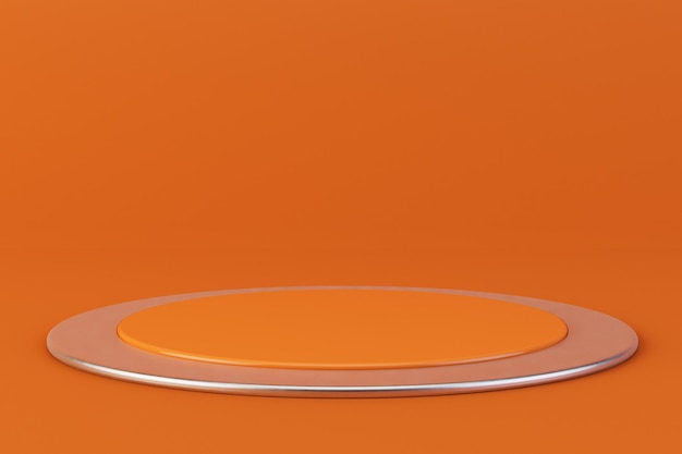 abstract background. a round orange podium with a white rim for product placement orange color