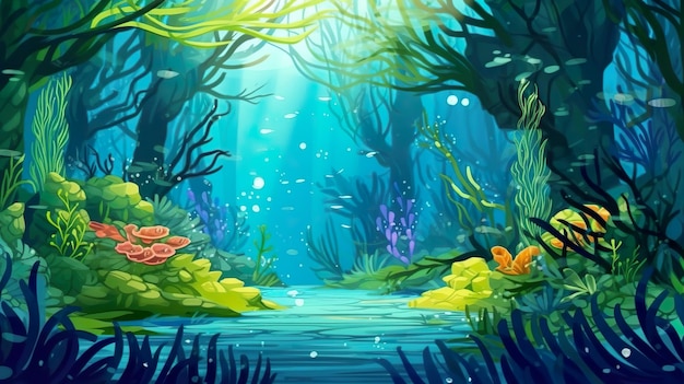 Abstract background seaweed forest Wander with the intricate illustration of a seaweed forest set against an abstract background Generative AI