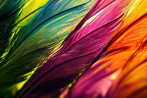Abstract background Silhouettes of flying feathers of different birds on the background colorful