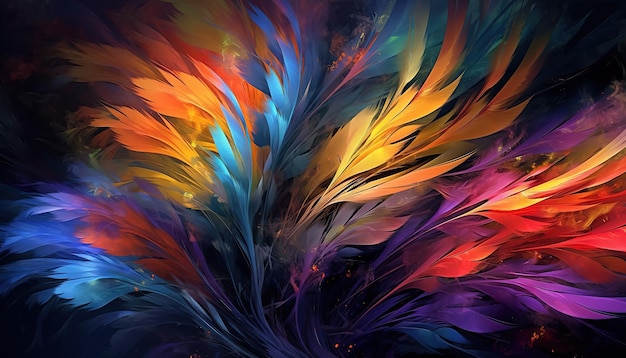 Abstract background Silhouettes of flying feathers of different birds on the background colorful