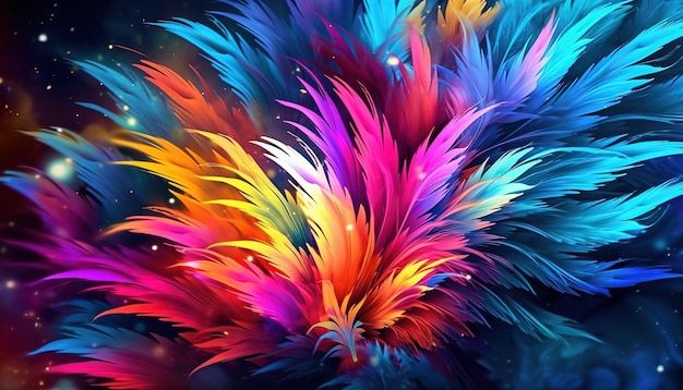 Abstract background Silhouettes of flying feathers of different birds on the background colorful