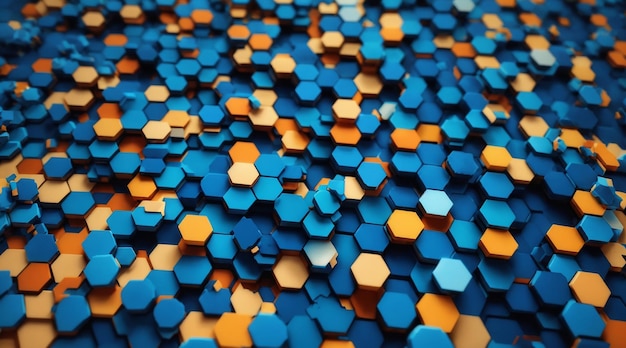 Abstract background of small hexagons in blue colors