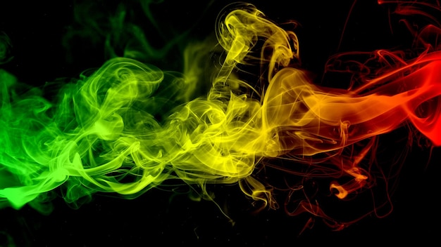 Abstract background smoke curves and wave reggae colors green yellow red colored in flag of reggae music