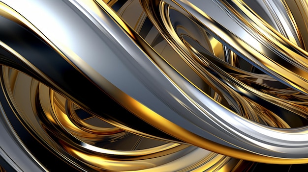 Abstract background spiral line Neon Gold Glow chaotic glossy gold and black