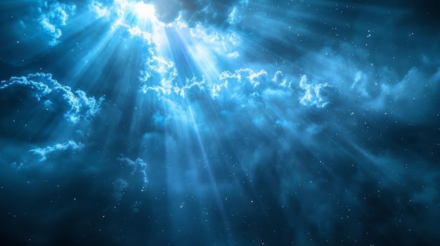 Photo abstract background of starburst blue light beams