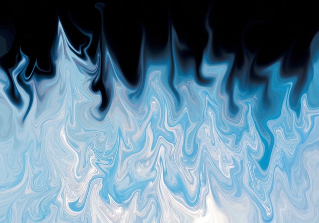 Abstract background texture of liquid fluid light blue flame marble wallpaper on black surface.