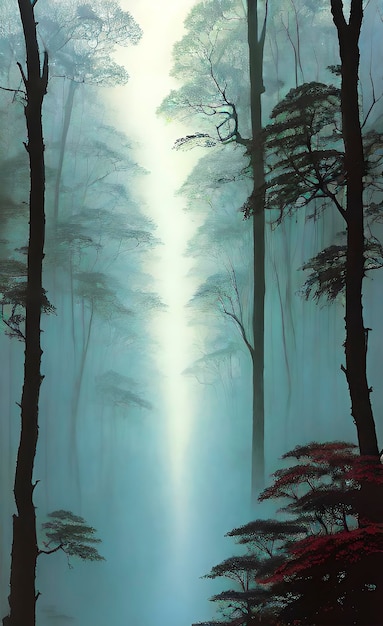 Abstract background that captures the essence of mist and fog weaving through a forest