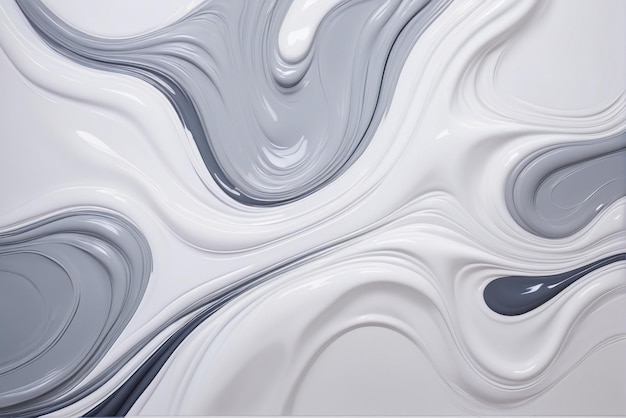abstract background of thick liquid glossy gray and white paint with wavy shapes