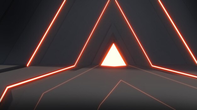 製品プレゼンテーション3Dレンダリングのための赤いネオンライトbackgroundmockアップステージと抽象的な背景の三角形
