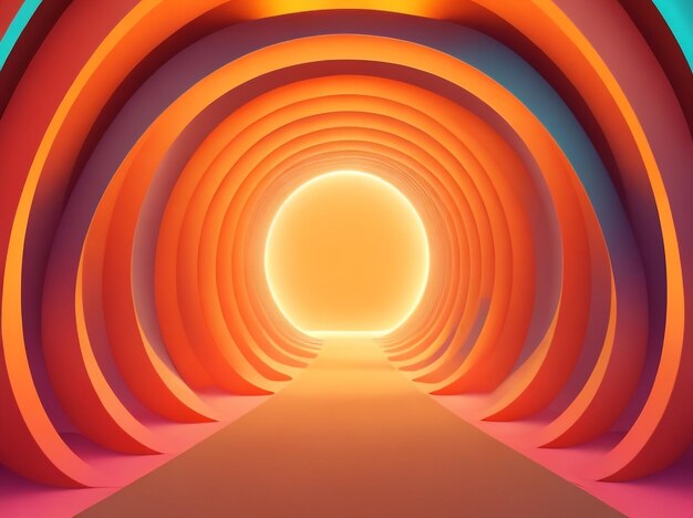 Abstract background tunnel of glowing arcs in 3d