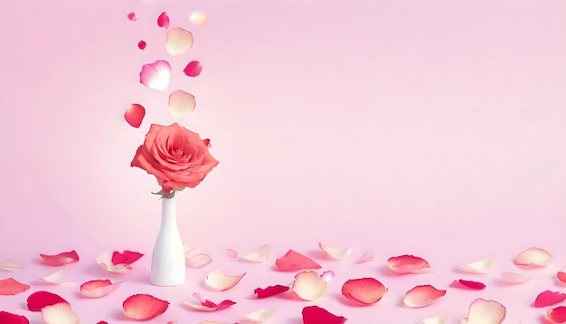 Photo abstract background for valentines love with roses pattern and roses petals