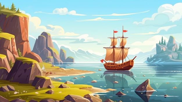 Абстрактный фон Викинги Морское наследие викингов с иллюстрацией их величественного корабля в историческом тематическом дизайне Генеративный ИИ