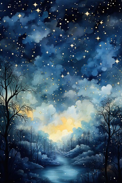 Photo abstract background watercolor night sky with stars