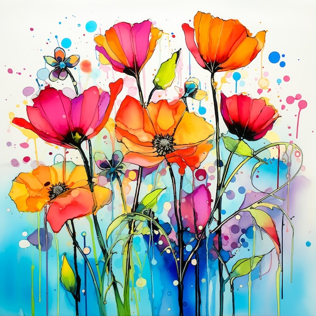 Abstract background a watercolor painting vibrant color of flowers using ink splatter Generative Ai