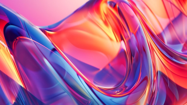 abstract background of wavy glass with colorful orange and pink lighting