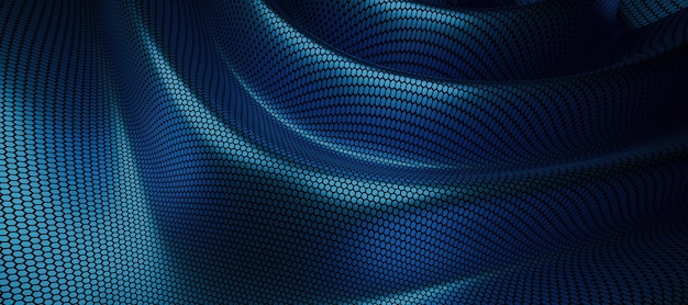 Photo abstract background of wavy hexagons in metallic blue color