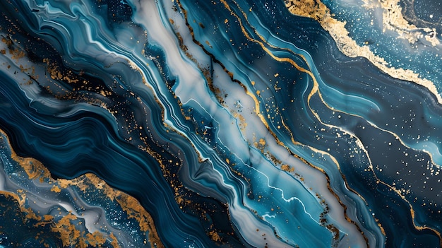 抽象的な背景 白い青い大理石と金色の輝き 静脈の石の質感