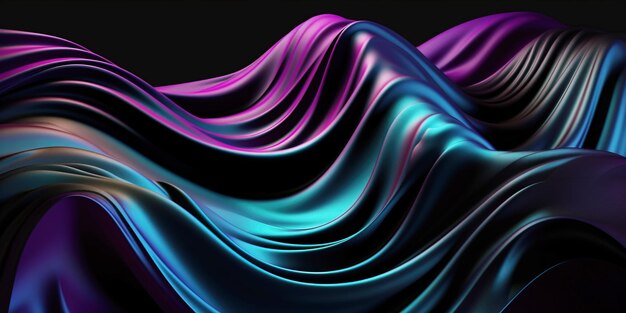 Abstract Background with 3D Wave black blue and violet Gradient Silk Fabric Generative Ai