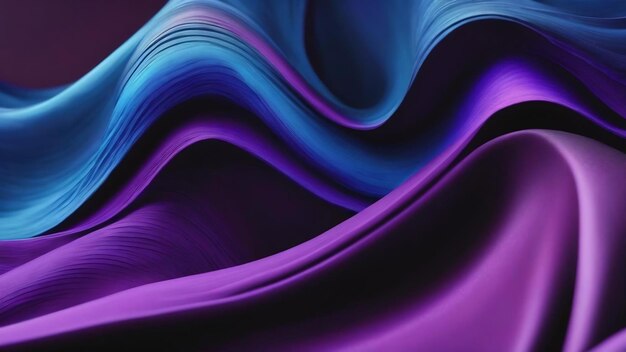 Abstract background with 3d wave black blue and violet gradient silk fabric generative ai