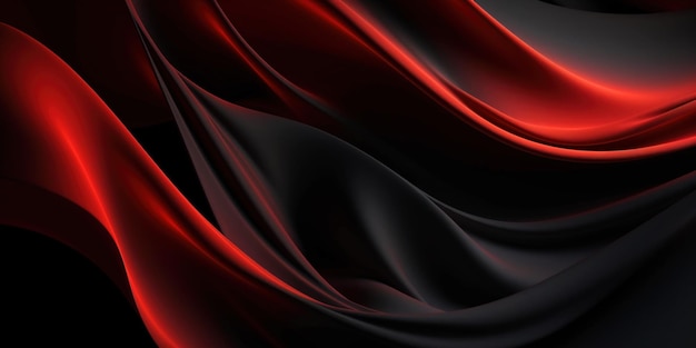 Абстрактный фон с трехмерной волной черно-красной градиентной шелковой ткани Generative Ai