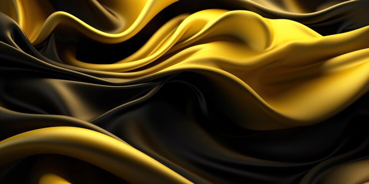 Photo abstract background with 3d wave black and yellow gradient silk fabric generative ai