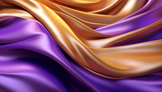 Abstract Background with 3D Wave Bright Gold and Purple Gradient Silk Fabric Generative ai