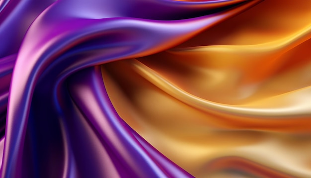 Абстрактный фон с 3D Wave Bright Gold и Purple Gradient Silk Fabric Generative AI