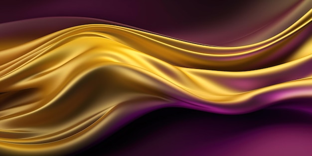 Абстрактный фон с 3D Wave Bright Gold и фиолетовым градиентом Silk Fabric Generative Ai