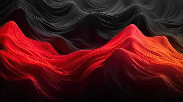 Abstract Background with 3D Wave Bright red flame volcanic dark rock style Generative AI