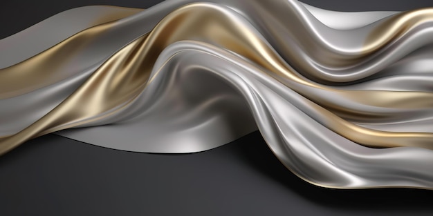 Abstract Background with 3D Wave Silver gold Gradient Silk Fabric Christmas wedding bridal valentine