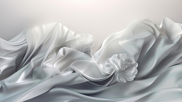 Abstract background with 3D Wave and white flower Generative AI